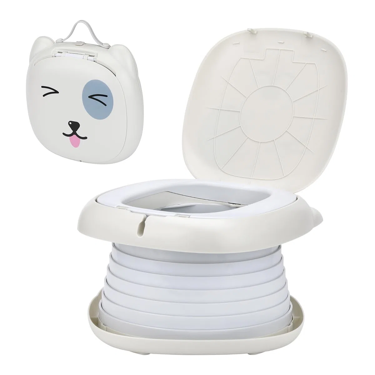 NK Orinal Infantil - Inodoro para bebes y niños, Portátil, Plegable, Diseño Infantil, Aprendizaje, Higiénico, Transición Pañal Baño, Aprendizaje, Divertido, Seguro, Fácil de Usar - Incluye bolsas