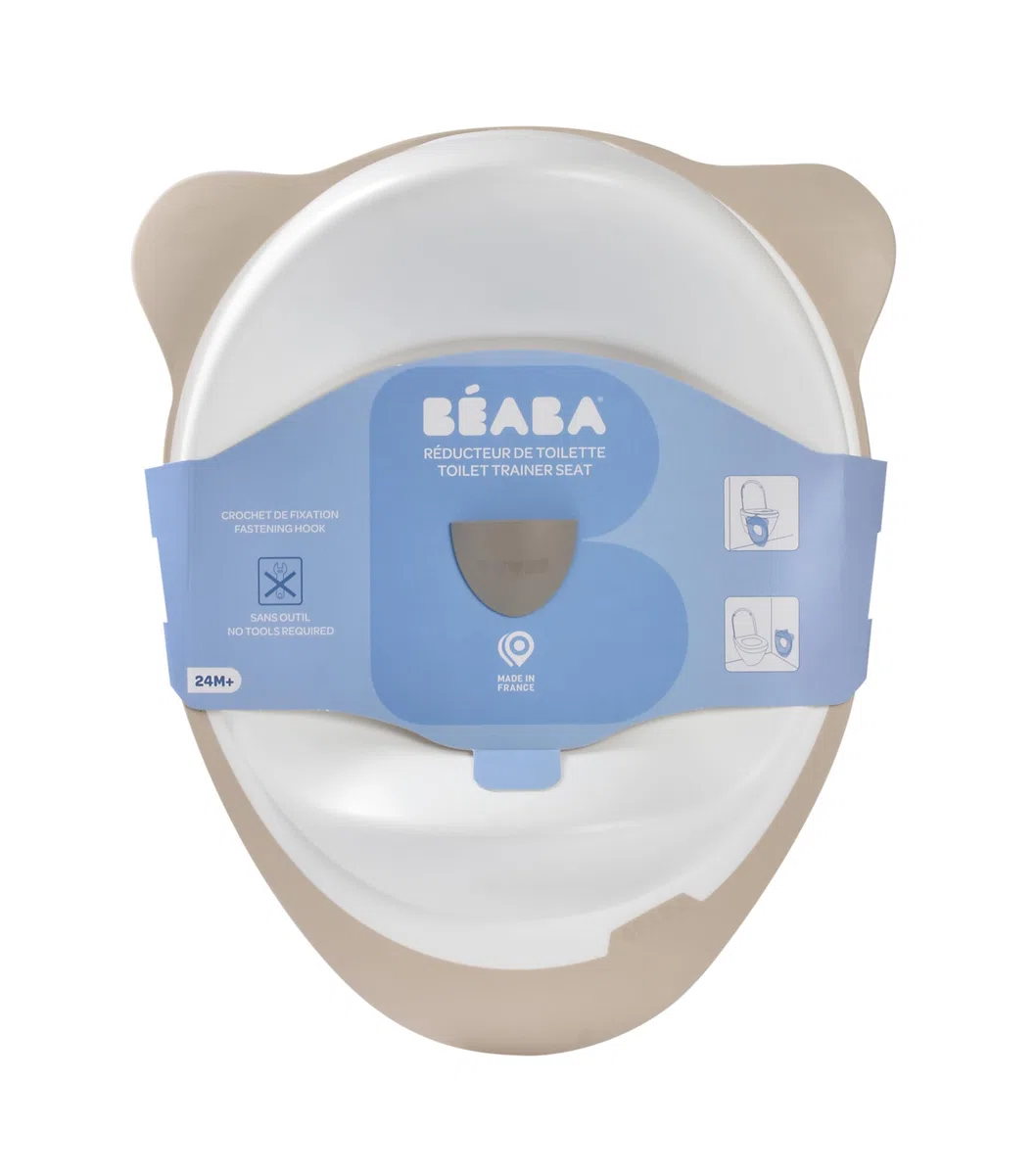 BÉABA, Reductor de Asiento de WC, Asiento Elevador para Niños Asiento de WC con Gancho de Fijación, Diseño Ergonómico Antideslizante, Fácil de Limpiar, Arcilla