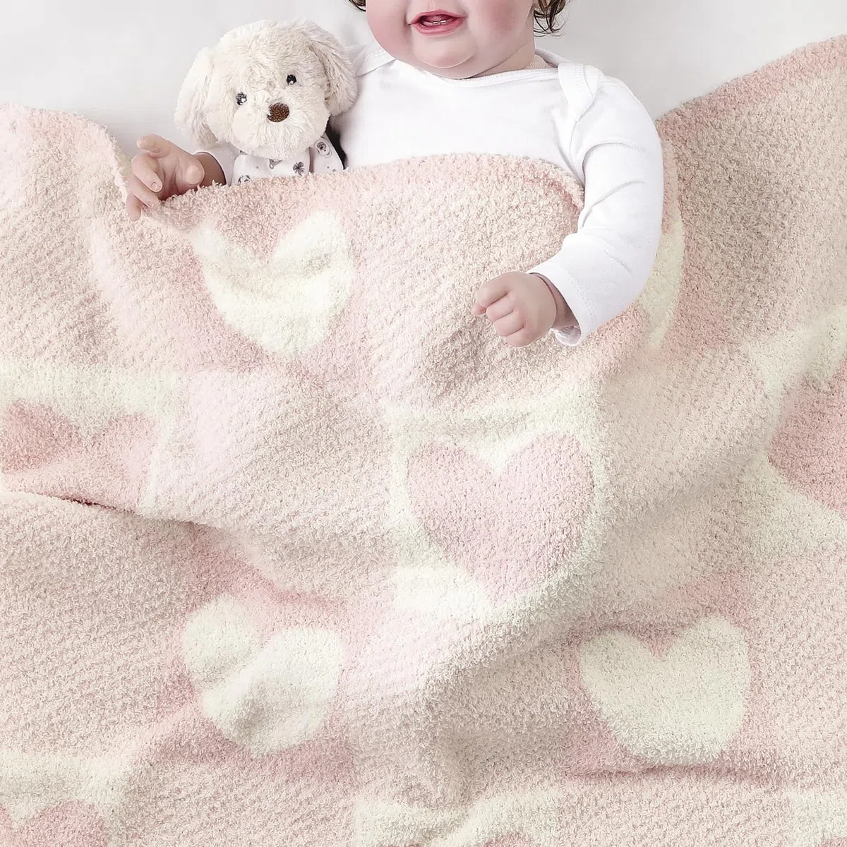 CREVENT 2 mantas de bebé de 30''X40'', lindas, acogedoras, esponjosas y cálidas para bebés y niños pequeños, ropa de cama para cuna, cot, cochecito - Nube Gris + Corazón Rosa de Punto