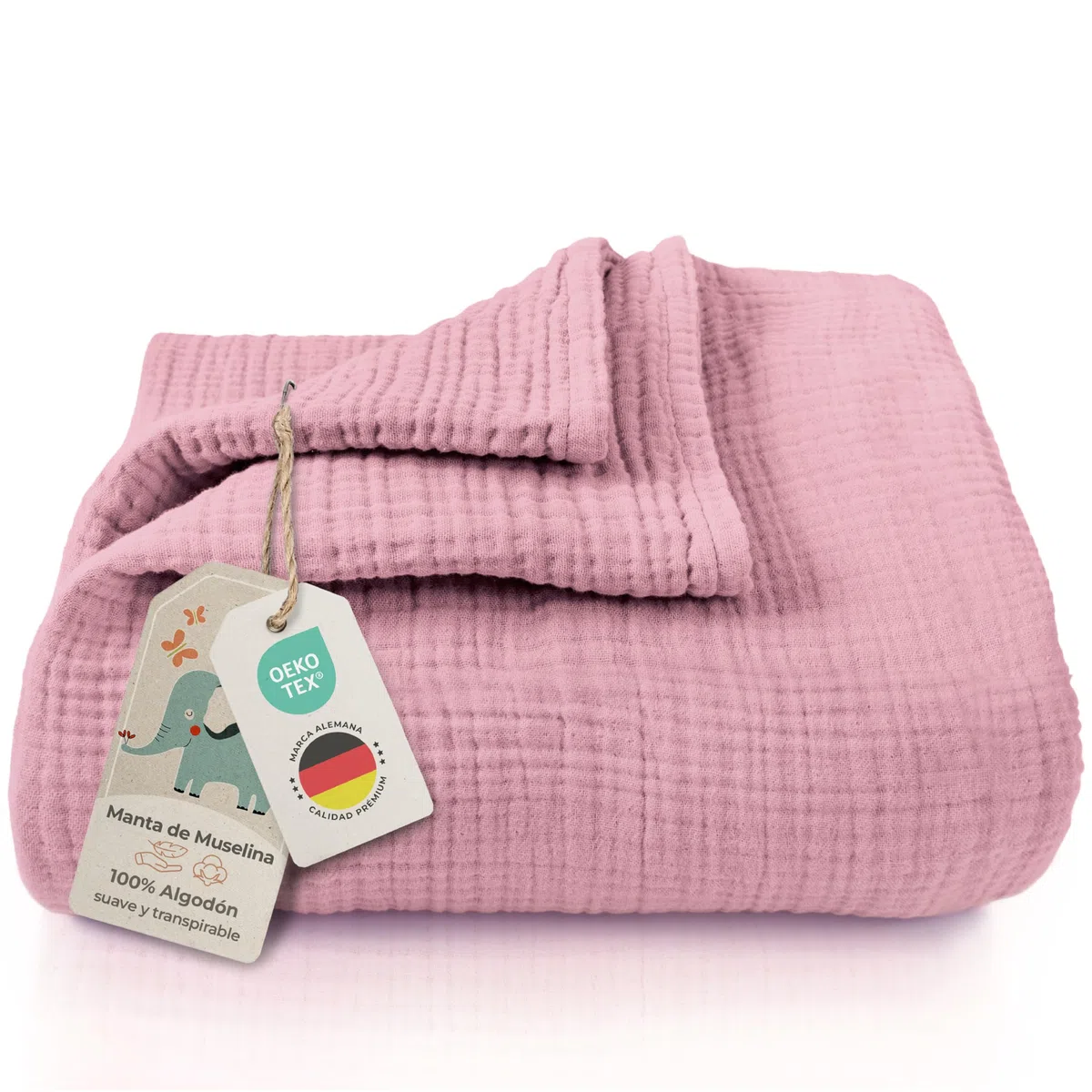 LAYNENBURG Manta de muselinas Bebe 120x120cm - 100% algodón - Oeko-Tex 100 - Manta acogedora o para Dormir, pañales, paño para eructar para bebé, recién Nacido y niño pequeño (Rosa Oscuro)