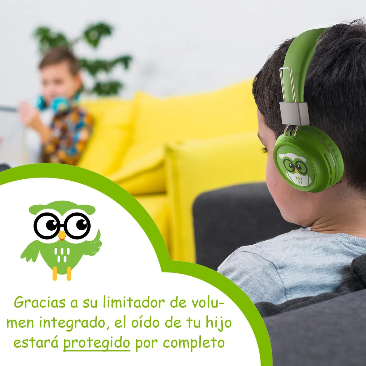 TinyGeeks Neo - Auriculares inalambricos con límite de Volumen - Certificación SGS 83 dB + Certificación CPSIA | Auriculares para niños con Control de Volumen - Verde