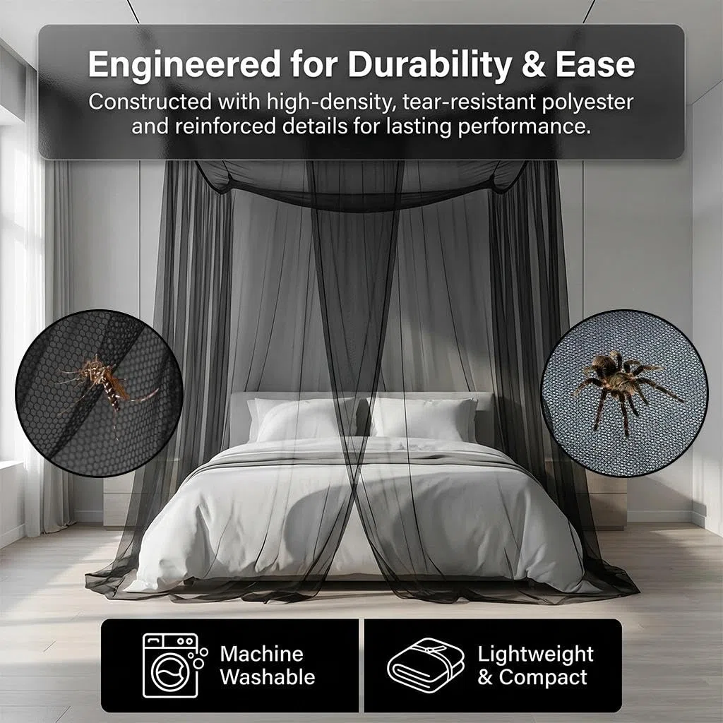 Mosquitera Cama Hillylolly Mosquitera Grande Exterior/Interior, Tela Mosquitera Cama Matrimonio/Individual, Mosquitera Cuadrada para Terrazas, Cenadores, Jardines (Negro 2 Puerta, 2.2x2x2.4m)