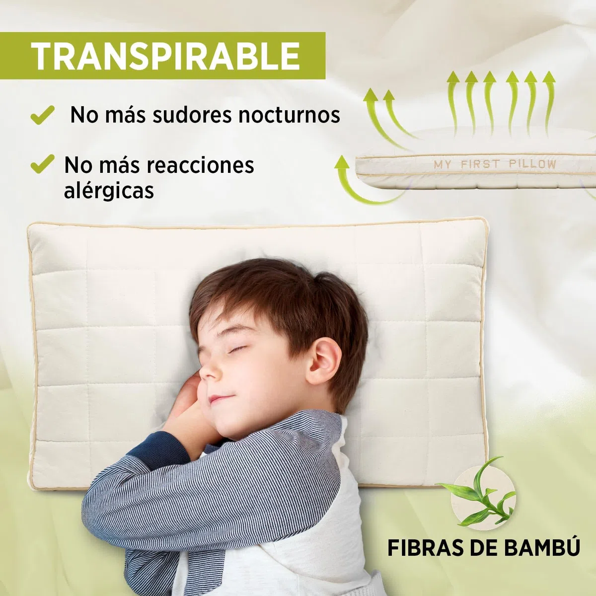 VITAPUR - Almohada para niños pequeños, 40 x 60 cm, 100% algodón Natural, Suave, Ajustable en Altura, Lavable, hipoalergénica, Certificado Oekotex-100, para 12 Meses y más