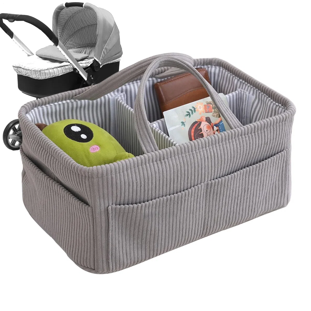 Genérico Cesto Organizador De Pañales,Bolso Grande Portátil De Pana - Cesta De Almacenamiento Con Asa | Para Hogar Baño Dormitorio Sofá Viaje Niños Y Niñas