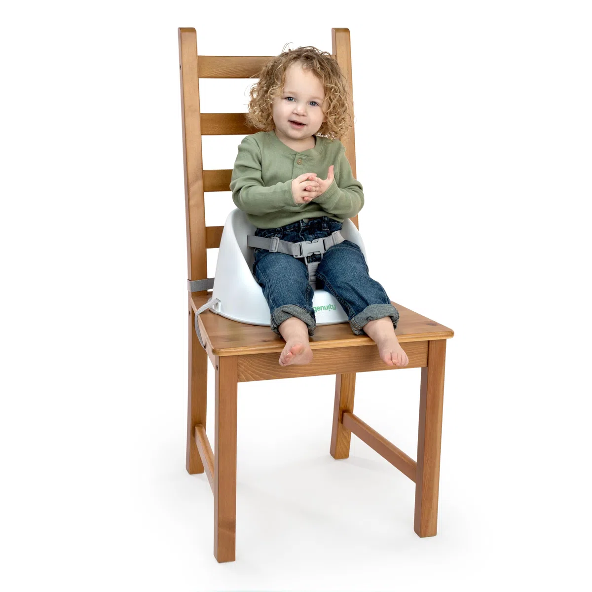 Ingenuity: ity by Ingenuity, Silla Elevadora de Comida Simplicity Seat, Fácil de Limpiar, Arnés de 3 Puntos, Correas Lavables Extraíbles, Gris