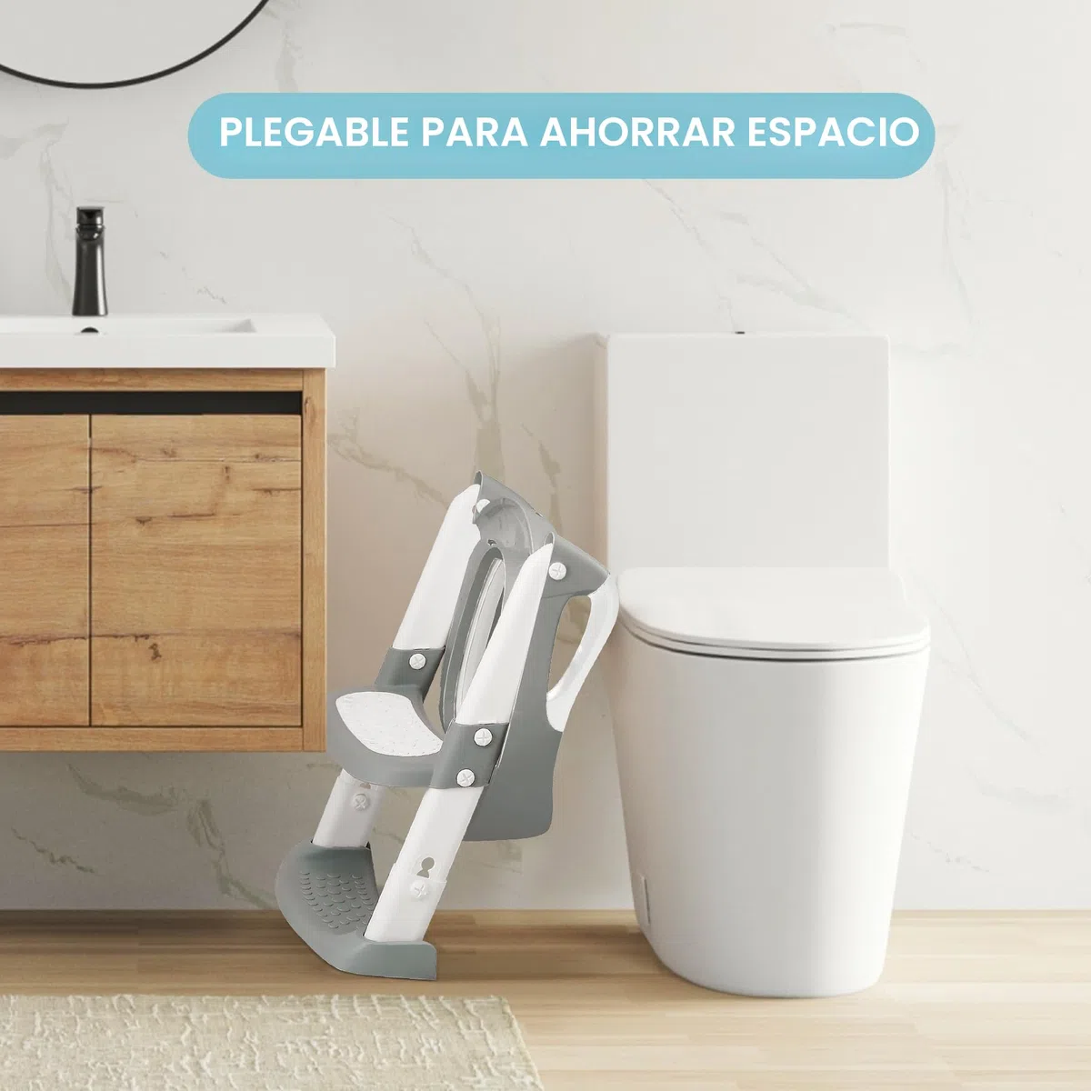 COOSEYA Adaptador Wc Niños, Infantil Asiento Inodoro, Reductor Wc Niños Plegable Antideslizante Cojín Suave A Prueba de Salpicaduras (Gris)
