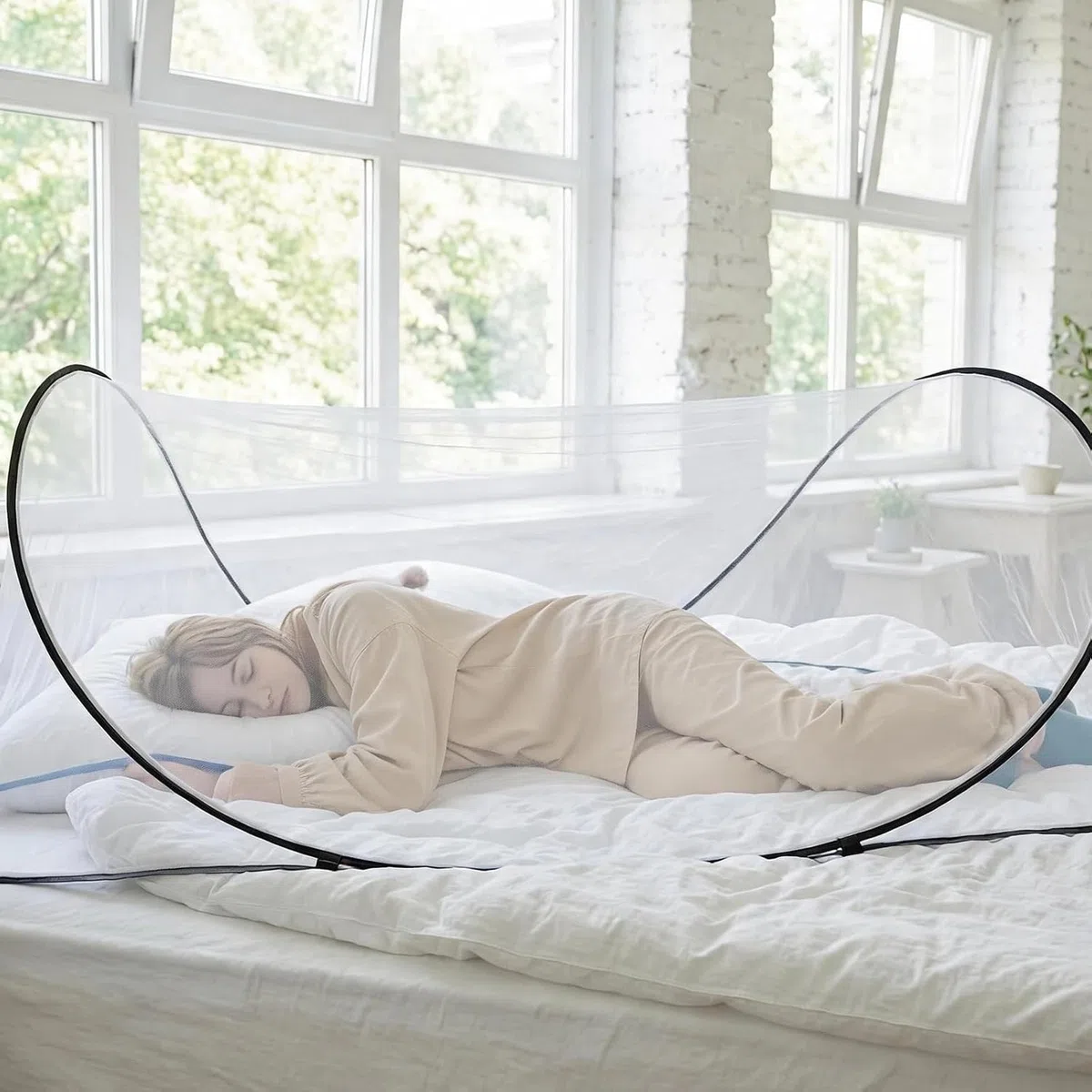 Mosquitera Plegable, Mosquitera para Cama Pop Up Portátil No Requiere Instalación Mosquitera Cama Ultraligera para Viaje con Cremallera para Camping, Familiar, Dormitorio