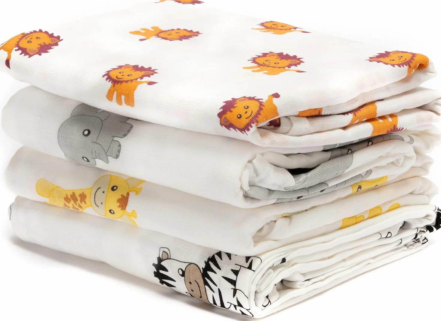 CuddleBug Mantas de Muselina Unisex - Paquete de 4 - Sabanas de Envolver, Paños de Algodon 100% Muselinas Infantil - Tamaño Grande 120x120cm - (Safari Friends)