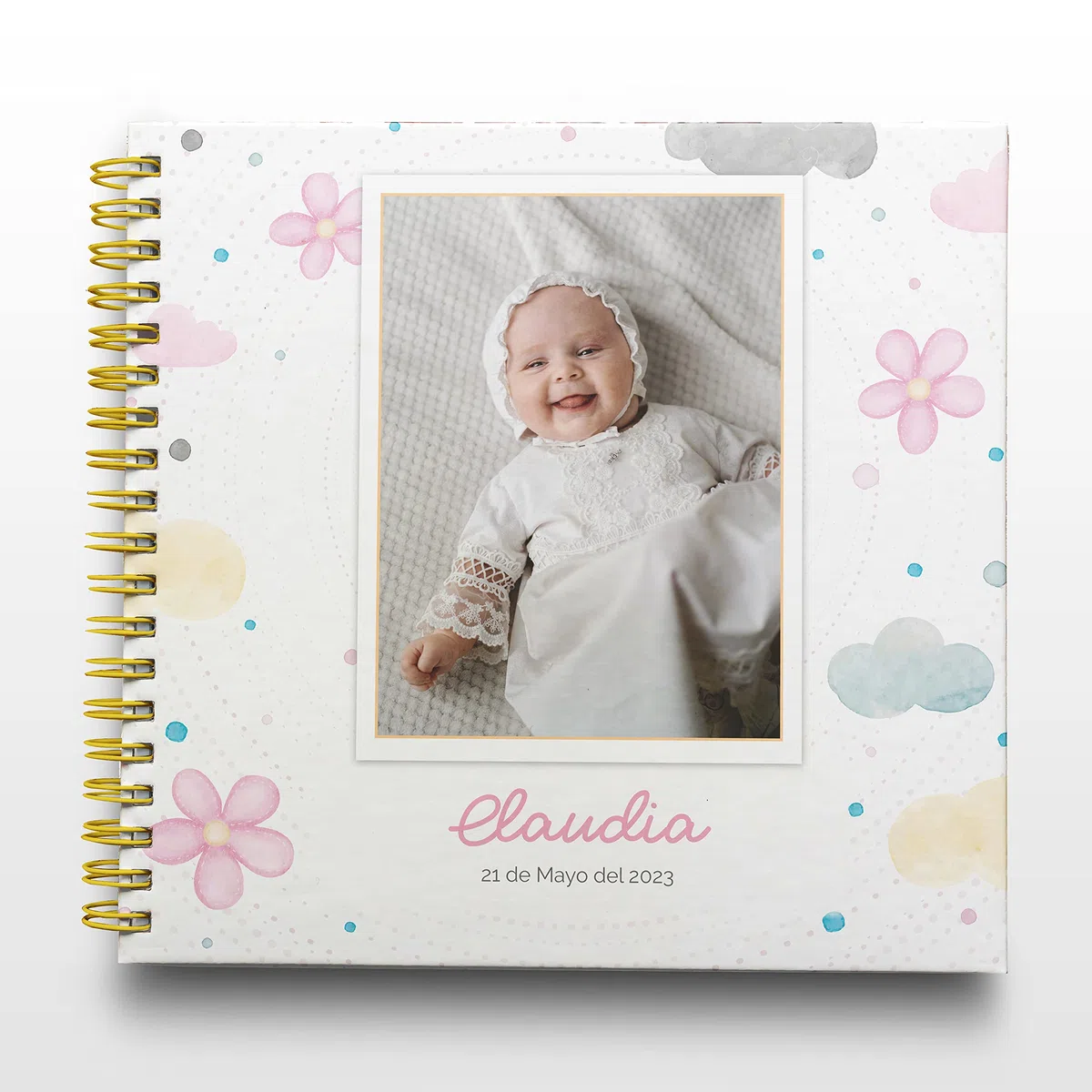 Libro de Firmas Bautizo Niña Personalizado - Tamaño 25 x 21 cm. Personalización del Álbum en Portada Foto y Nombre - 60 Páginas Impresas a Color. ONEPERSONAL (Libro bautizo niña)