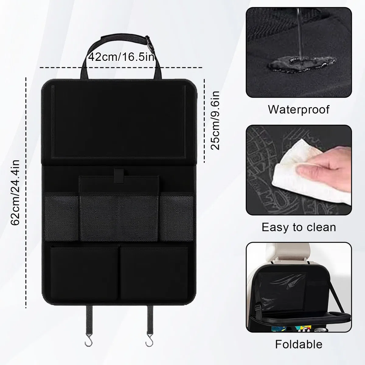 2 organizadores de asiento de coche con mesa plegable, organizador grande para asiento trasero de coche para niños, multifuncional, resistente al agua, organizador de asiento trasero, bolsa para