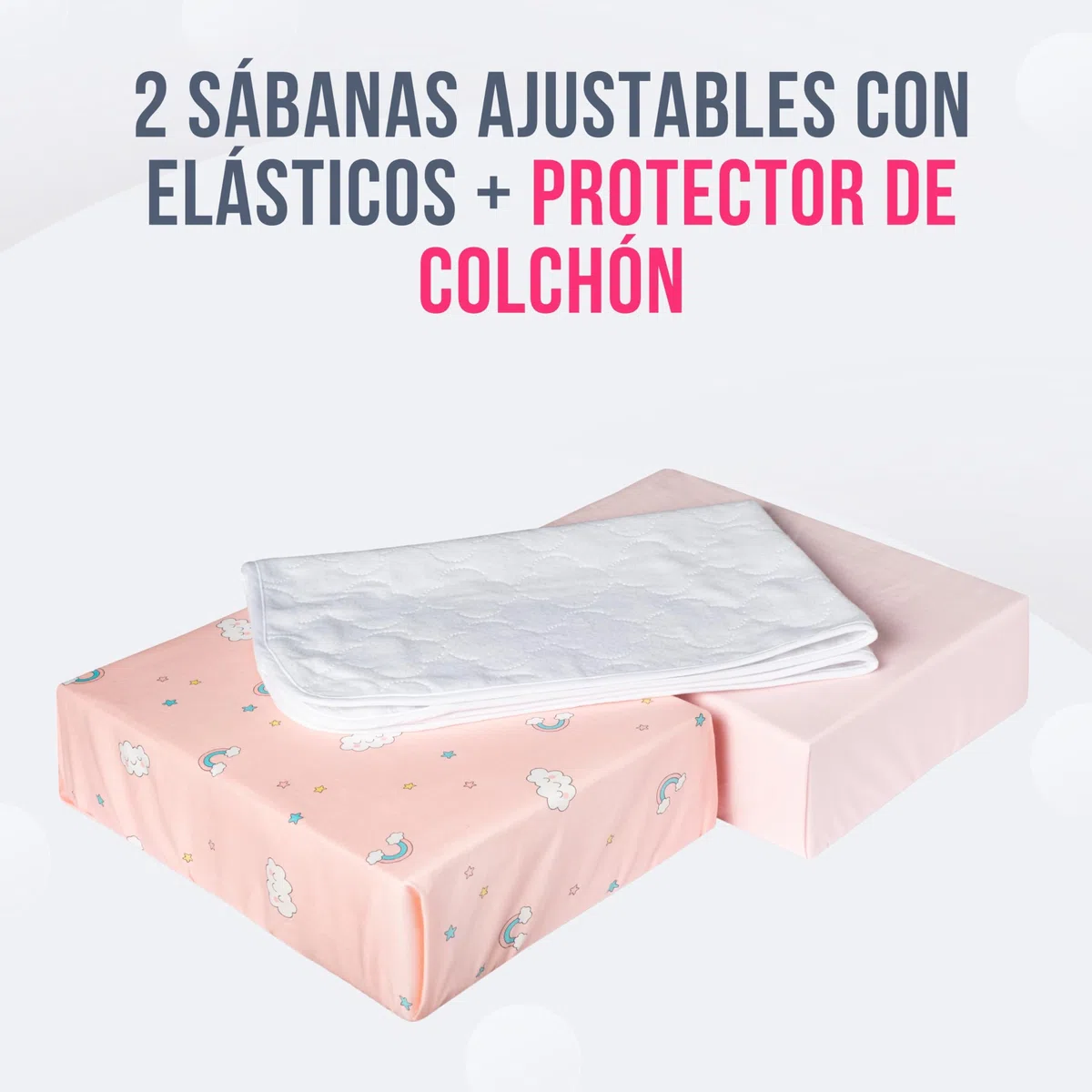 GOYSILA Sabanas Next2Me Chicco 2Piezas 100% Algodon + 1 Protector Colchón Certificado Oeko-Tex 50x83cm 2 Bajera Compatible Cuna Lullago Kinderkraft UNO Jane Babyside (Nubes)