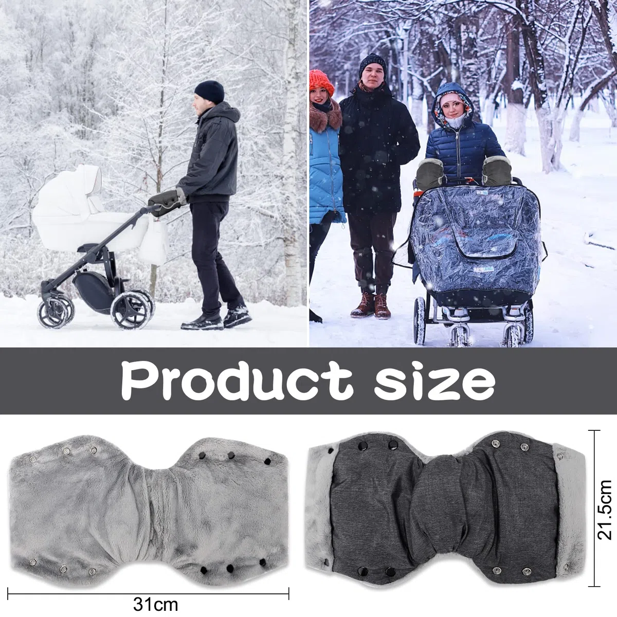 Amzeeniu Guantes Carrito Bebé Manoplas Carrito Bebe con forro polar,Guantes Cochecito bebe Impermeable y Cortaviento Todos los Cochecitos Bicicleta Silla de Ruedas Guantes Carro bebe Invierno(gris)