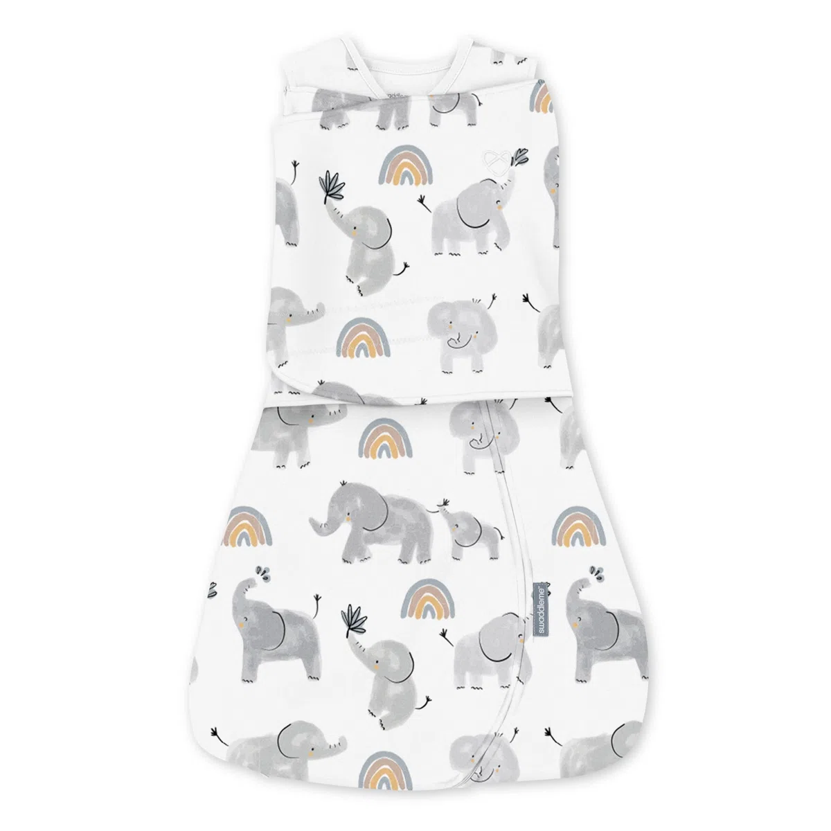 SwaddleMe by Ingenuity, Manta Convertible Arms Free, para Edades Entre 0 y 3 Meses, Entre 6,35 y 8,15 Kilos, 1 Unidad, 0.5 TOG - Elefante Feliz