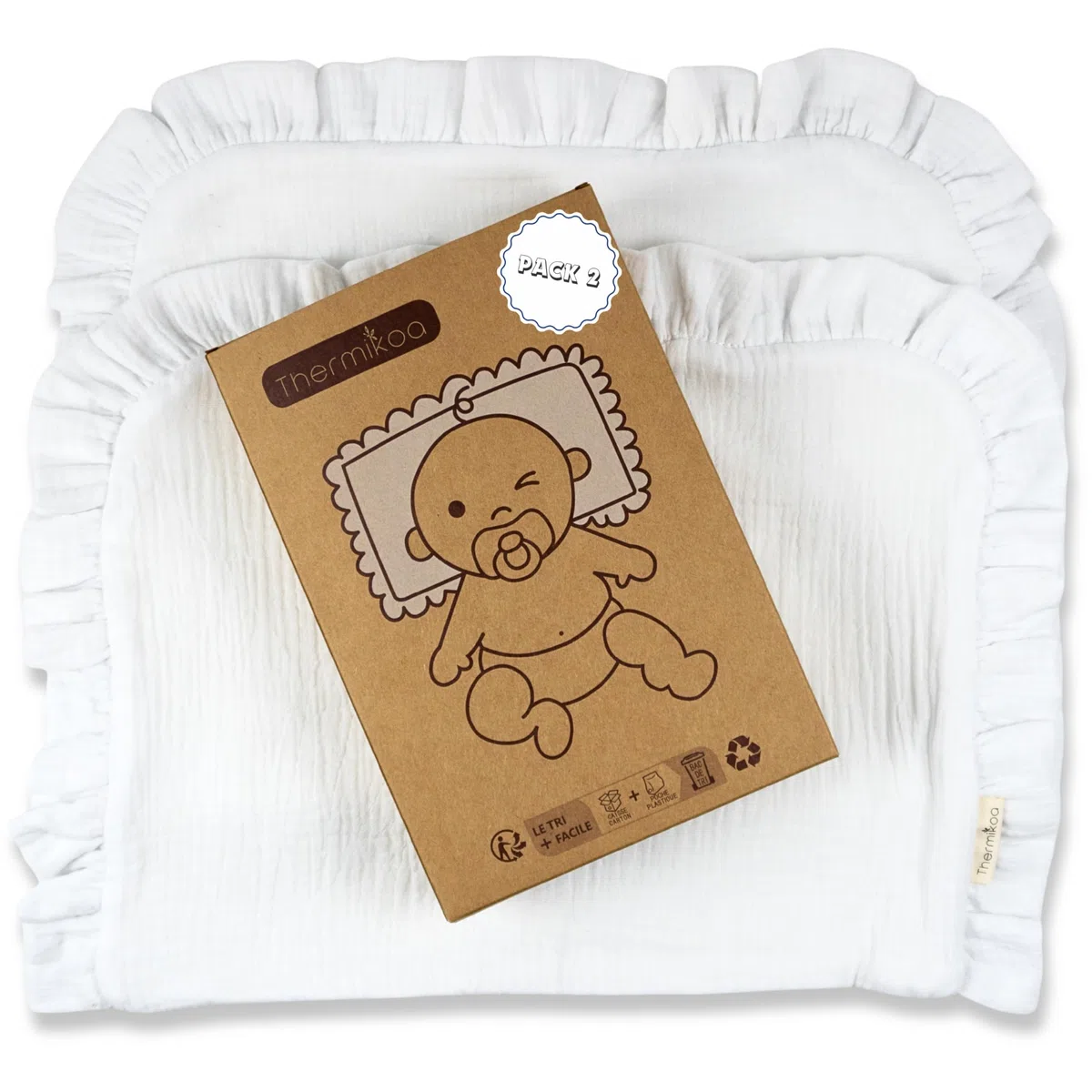 Thermikoa Salvababas Bebe Capazo, Pack de Muselinas de Algodón para Proteger el Colchón y el Hombro, Multiusos, Paños Lactancia Doble Capa de Tela de Muselina y Rizo Algodón (Pack 2 Salvababas)