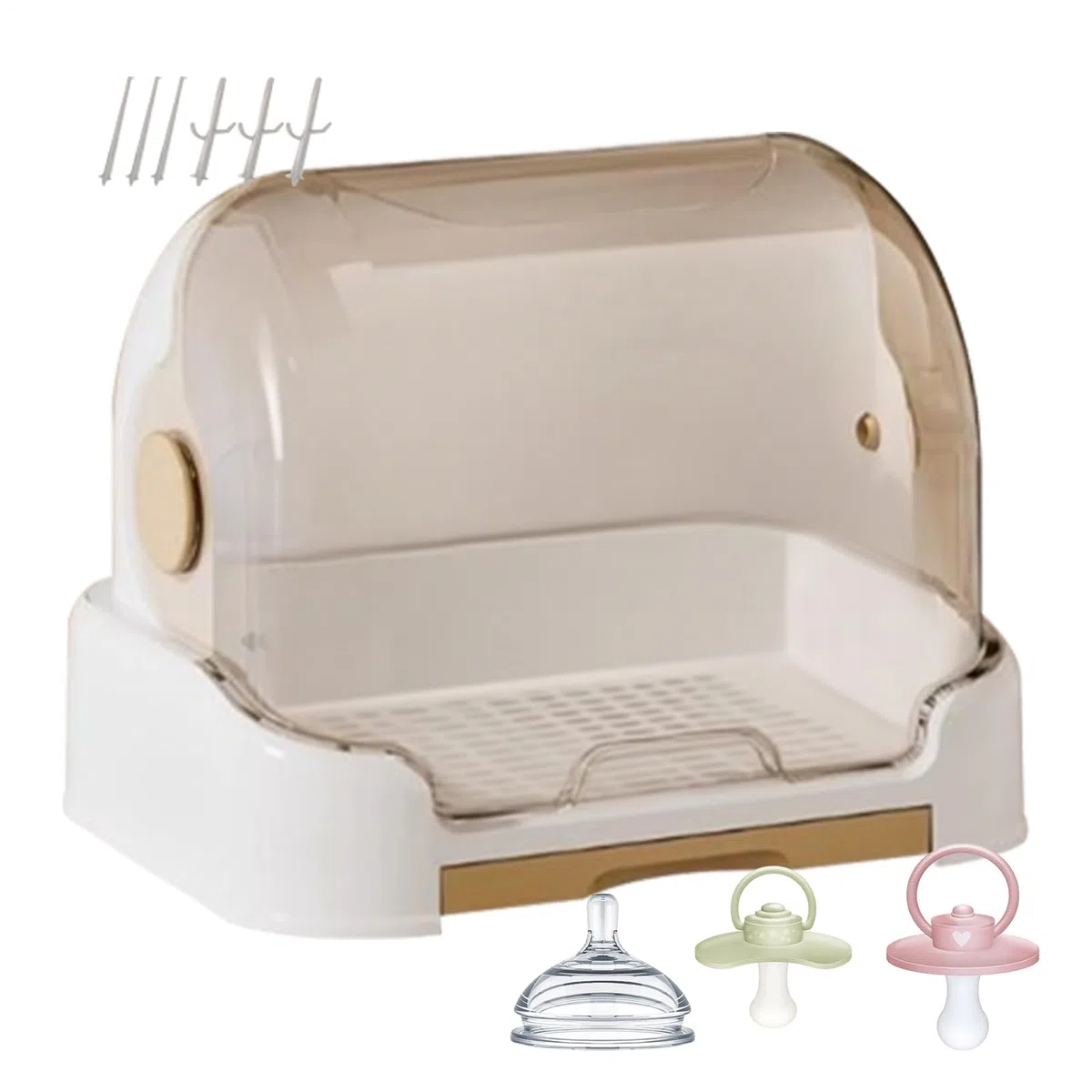Caja Organizadora para Biberones | Soporte Secador y Organizador de Biberones | Organizador de Guardería Extraíble para Chupetes y Cubiertos de Bebé