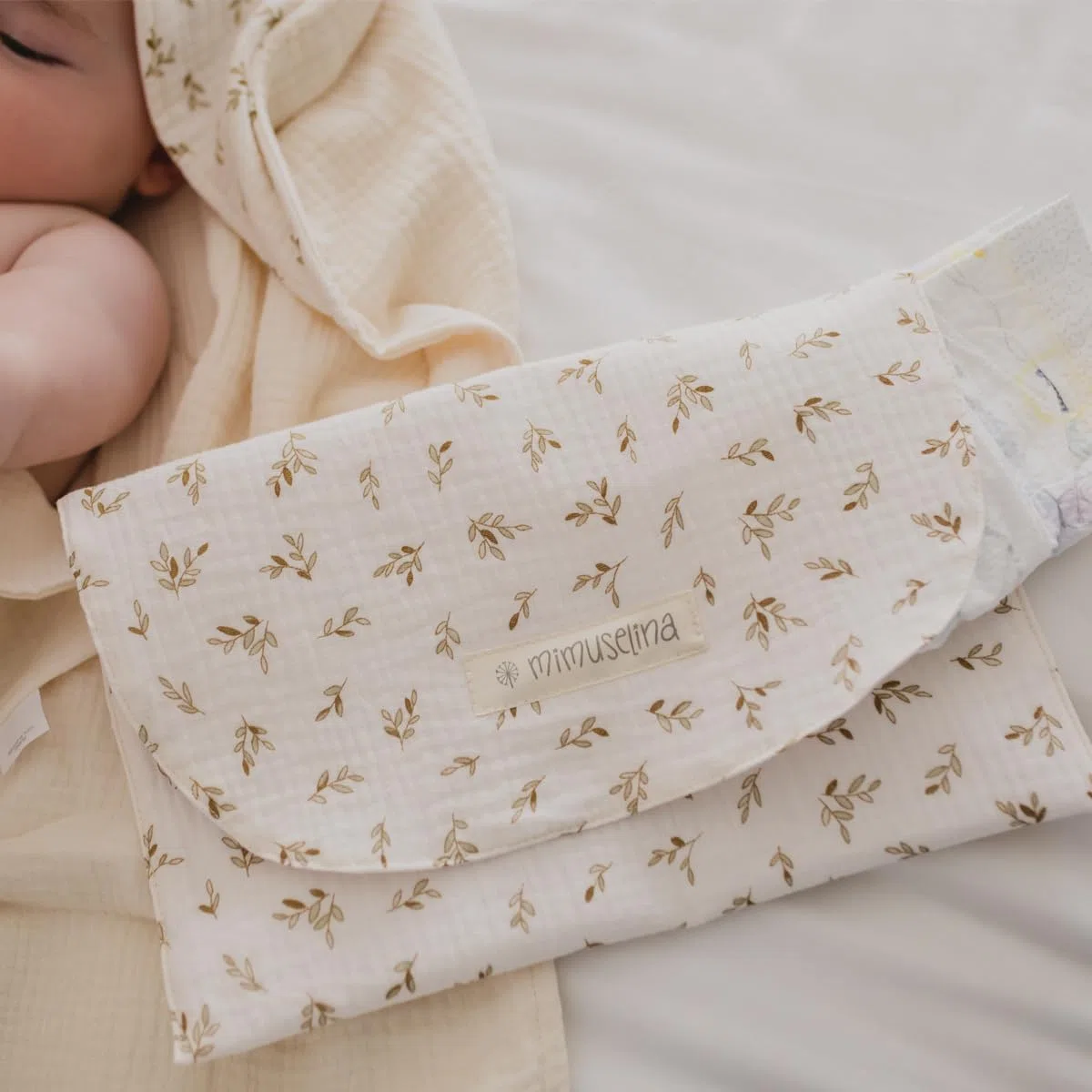 MIMUSELINA - 3X Bolsa Impermeable Bebe Guarderia para Muda | Bolsa Pañales y Toallitas Bebe | Organizador Ropa Bebe | Tela Impermeable (Waffle Mint/B. Mint/Ecru)