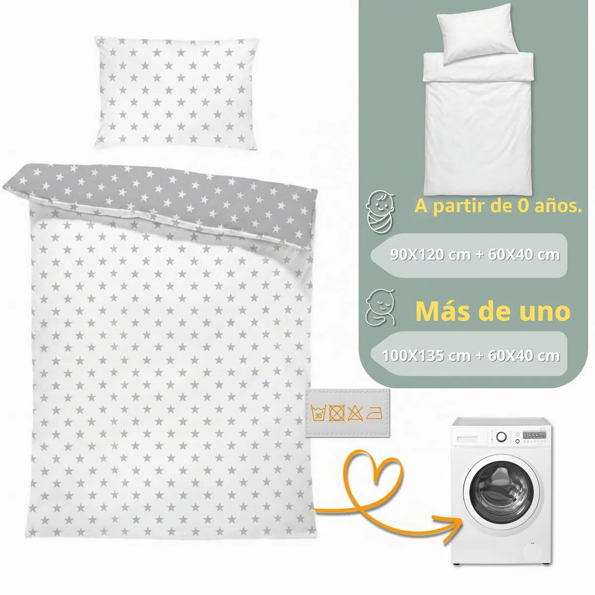 Totsy Baby Funda nordica Infantil 100x135 cm para Cuna 70 - algodón Saco nordico y Cubre de edredon Cama para niños y niñas Juego Fundas para edredón 100 x 135 cm con Almohada 60 x 40 cm Oeko-Tex