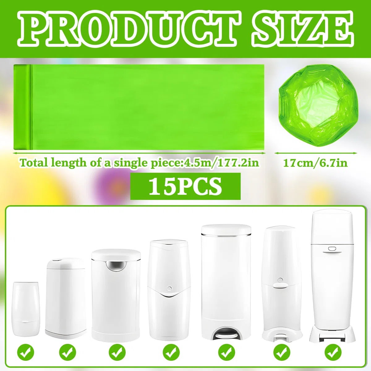 15 envases de recarga de pañales, antiolores, engrosados, compatibles con Tommee Tippee, Twist & Click, LitterLocker Foppapedretti Angelcare