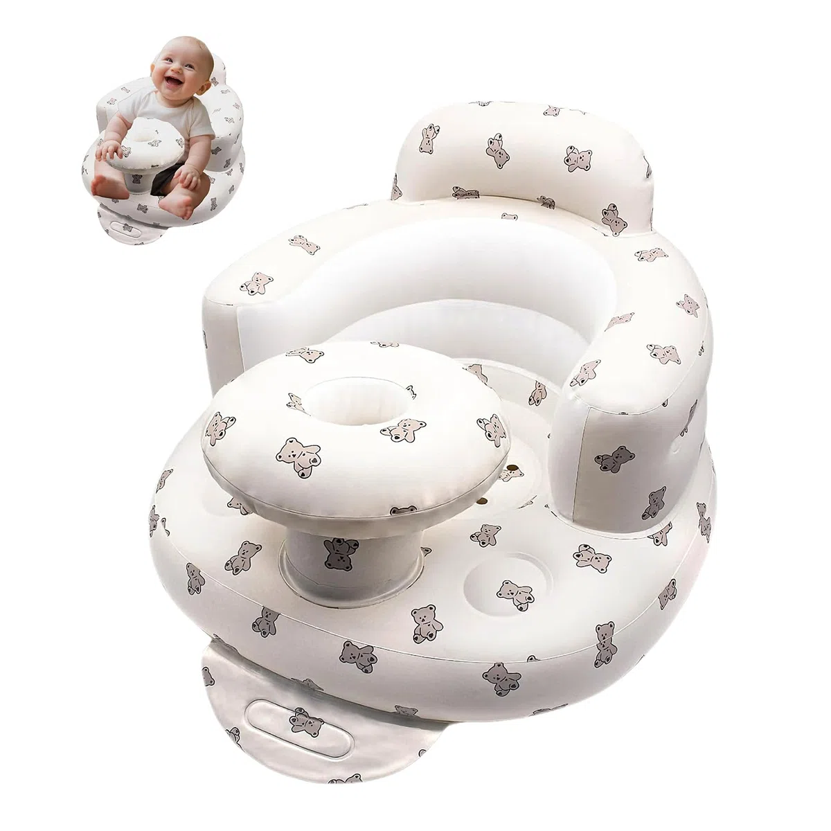 Asiento Hinchable Bebé de 3 Meses y Mayores, Asientos de Bebé para Sentarse en el Suelo, Asientos de Bebs para Bebés, Silla Hinchable para Bebes con Bomba de Aire Incorporada (Oso)