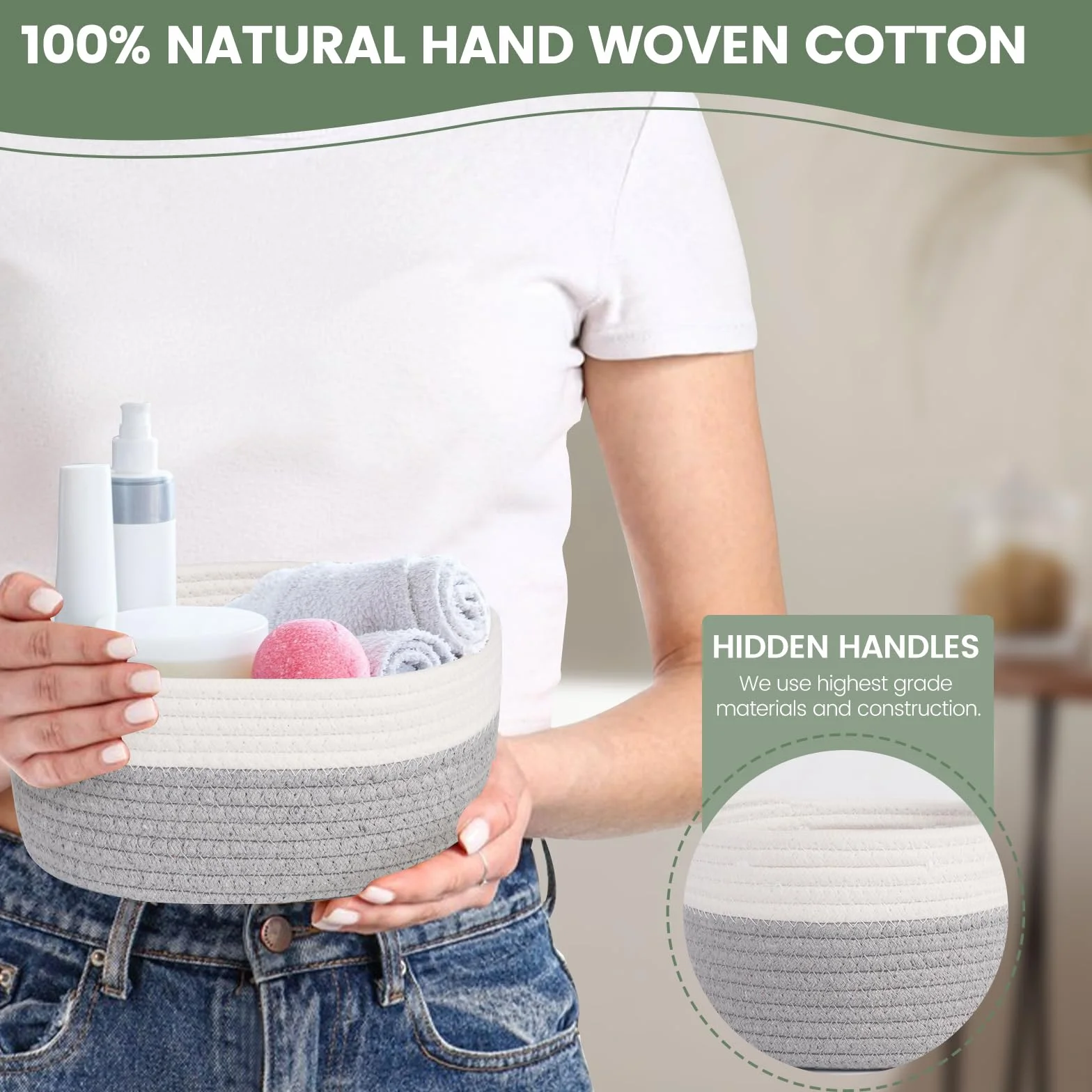 5 Piezas Cestas Almacenaje Tejidas con Cuerda de Algodón,Cestos Organizadores,Cesta Organizadora Bebe, Cestas Organizadoras para Dormitorio, Baño, Cocina, Armario, Juguetes, Maquillaje