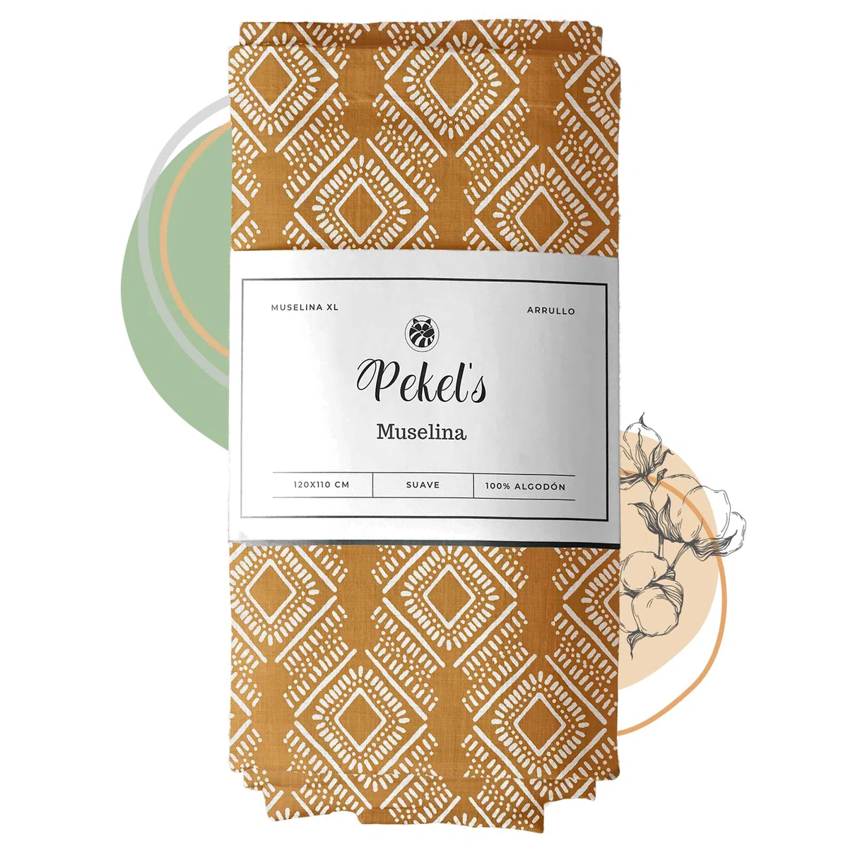 PEKEL’S Manta de Muselina Bebé 120x110 cm | 100% Algodón Suave y Transpirable | Paño Grande Envolvente para Recién Nacido, Cuna, Carrito o Regalo Baby Shower (Naranja)