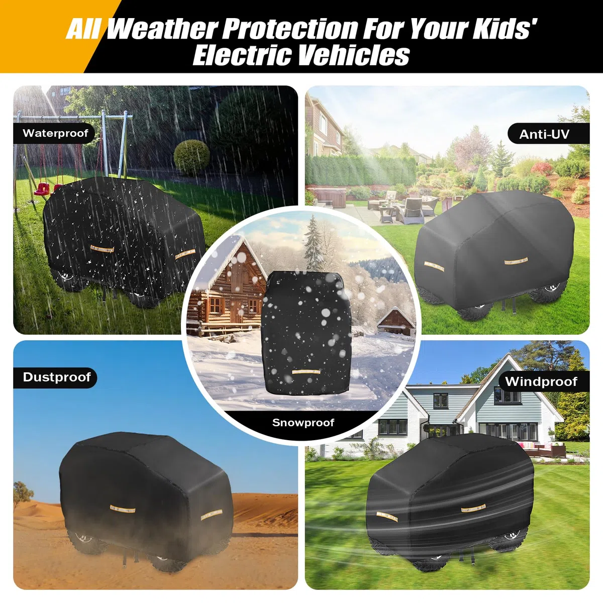 Funda para coche eléctrico para niños, impermeable, para todo tipo de clima, fundas grandes mejoradas, funda de juguete resistente al aire libre con nano revestimiento, hebilla resistente al viento y