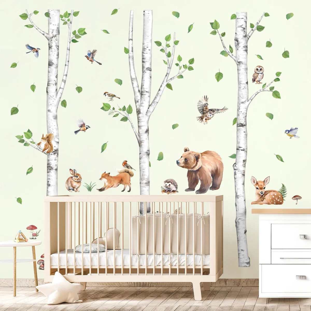 wondever Pegatinas de Pared Animales del Bosque Abedul Árbol Grande Adhesivos Pared Decorativos Ciervo Oso Zorro Vinilos Pared Habitación Niño Bebés Dormitorio Guardería