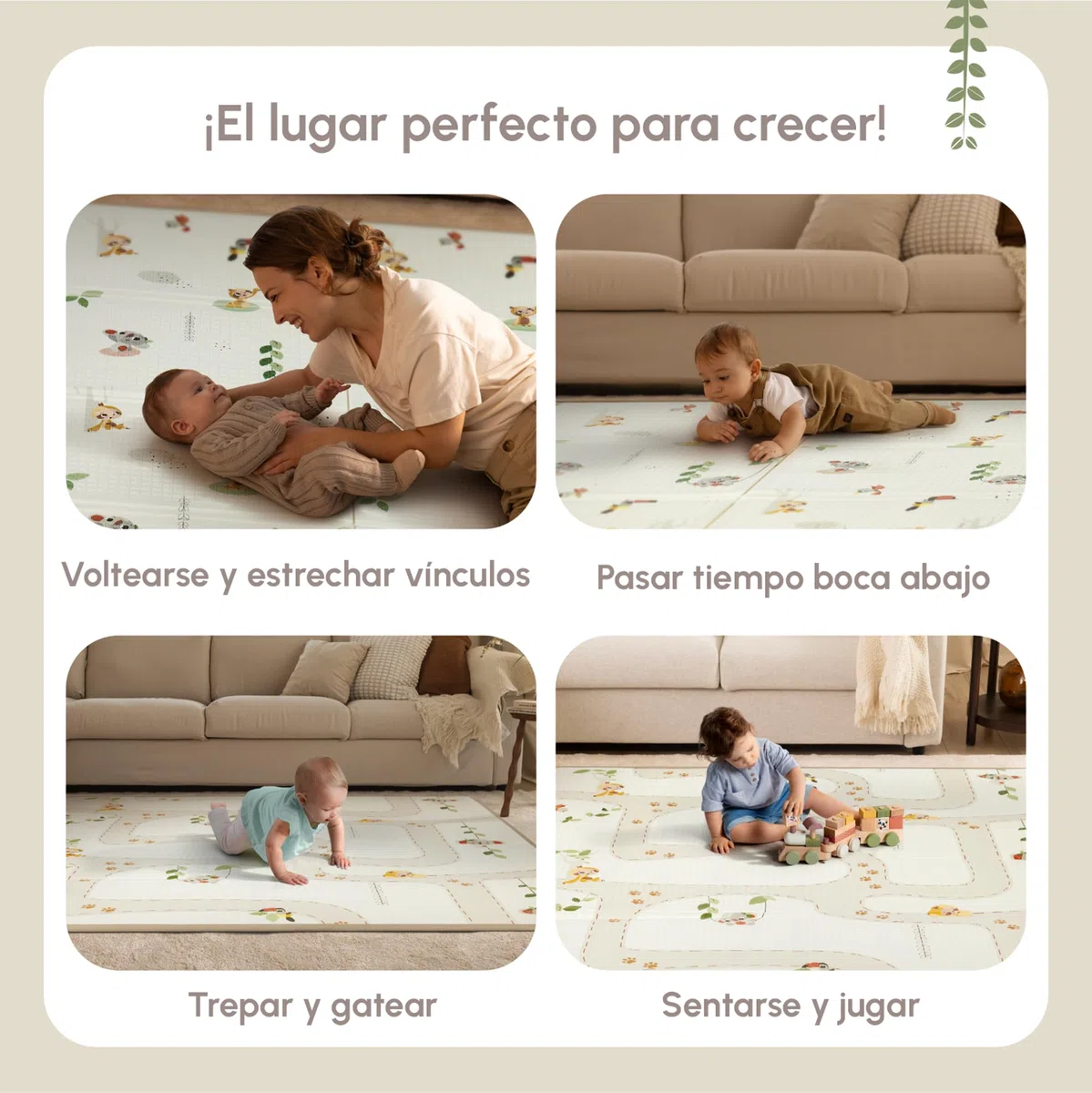 Tiny Love Manta de actividades XL plegable de espuma, Manta para bebé, +0 meses, Reversible, Manta ligera y plegable, 150x150 cm, Suave y gruesa (1 cm), Resistente al agua, Fácil de limpiar, Boho chic