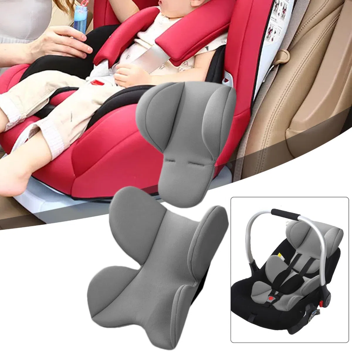 Inserto para asiento de coche de bebé, cojín de cochecito de bebé, almohadillas para asiento de cabeza, cuello, reposacabezas de apoyo corporal, soporte para cabeza y cuerpo para