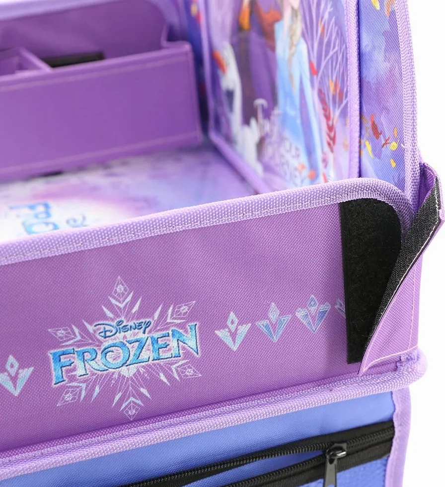Disney Frozen - Mesa de viaje para coche – Bandeja para niña con gráficos Elsa Anna Olaf – Cómoda y ajustable – Mesa con bolsillos portaobjetos – Estante multifunción para dibujos y aperitivos