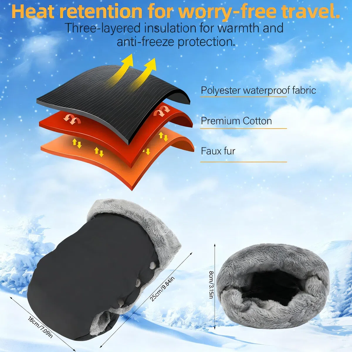 Guantes Carrito Bebé, Guantes Carro Bebe Inviernocon Forro de Felpa Interior, Invierno Protege Manos Guantes, Impermeable y Cortaviento Todos los Cochecitos Bicicleta Silla de Ruedas