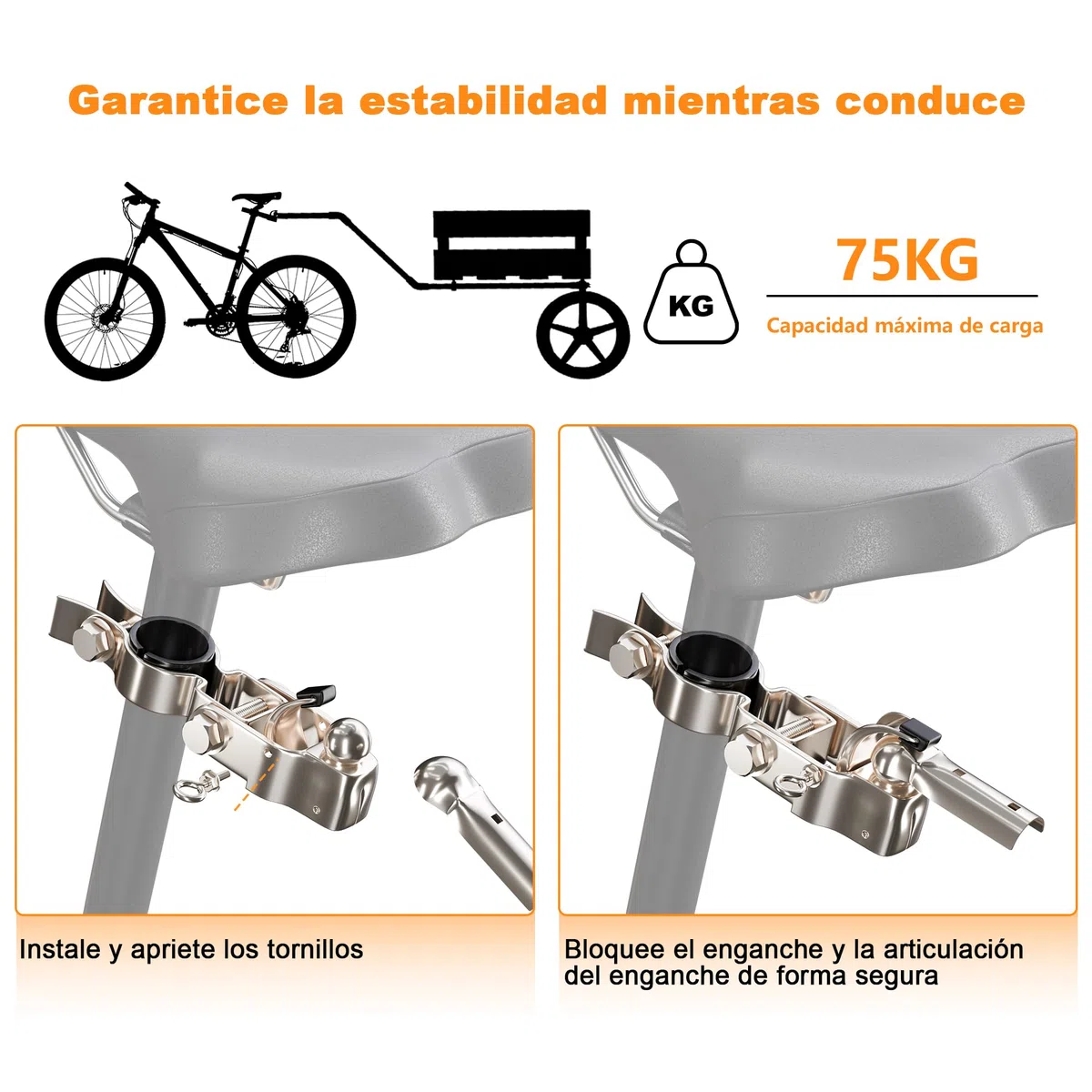 Enganche de Remolque para Bicicleta, Acoplamiento de Remolque de Carga, Enganche de Remolque de Bicicleta de Acero galvanizado Compatible con Todas Las tijas de sillín de Bicicleta estándar