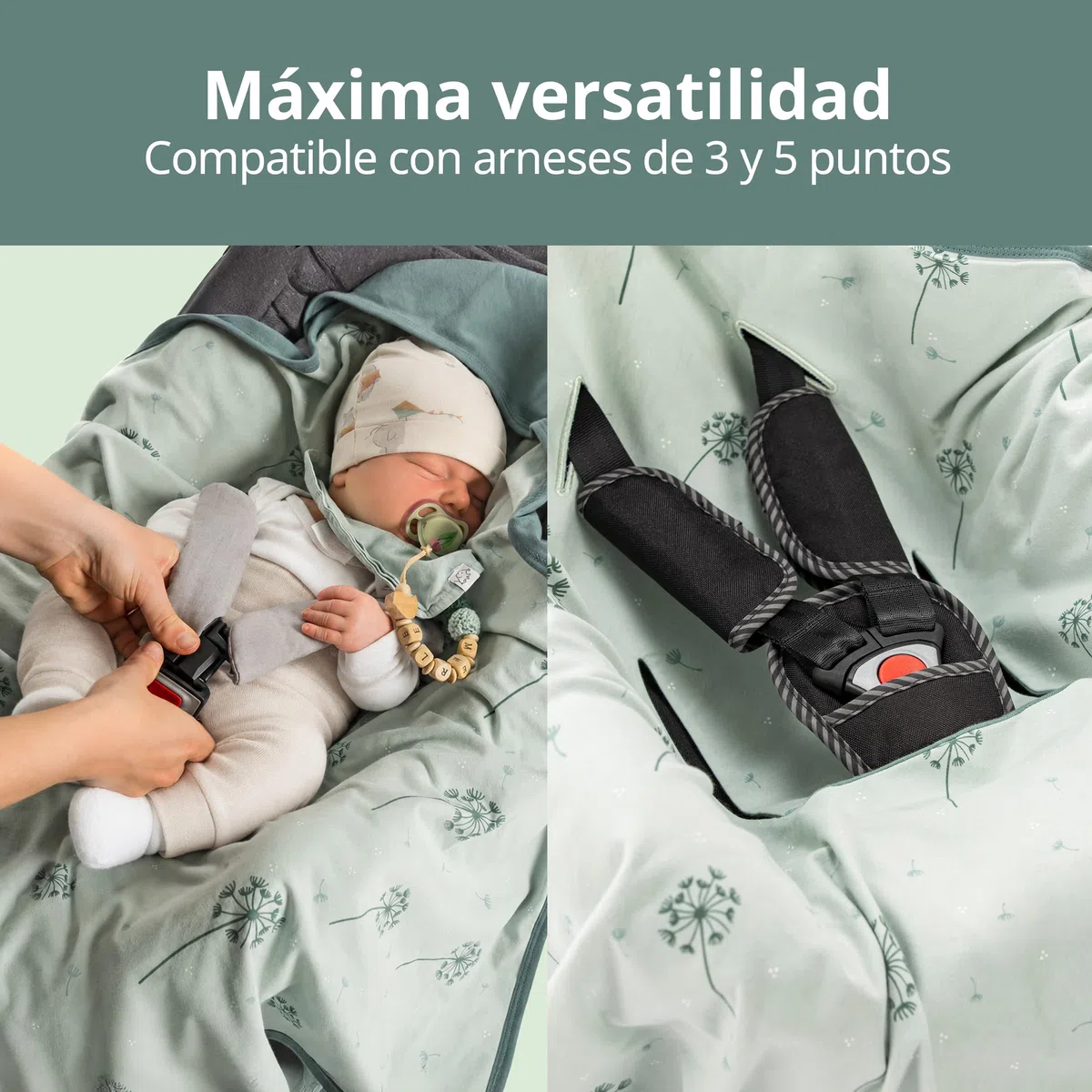 Zamboo Manta Envolvente Bebe para Entretiempo, Arrullo Bebe Recien Nacido para Portabebés, Toquilla de Algodón 100%, Certificado Oeko-Tex 100, 80x80 cm, Menta