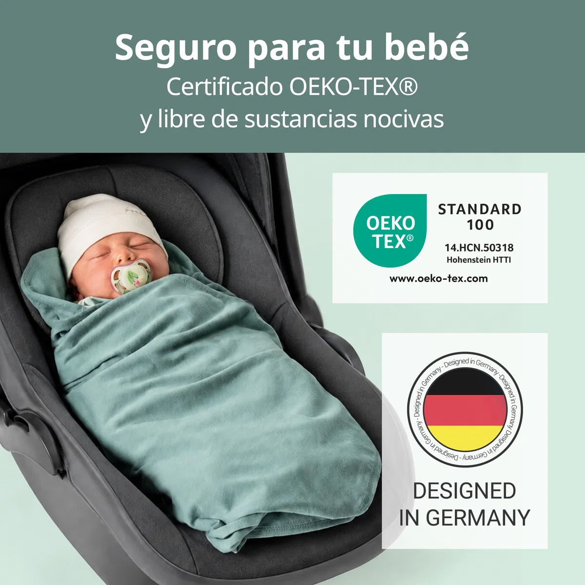 Zamboo Manta Envolvente Bebe para Entretiempo, Arrullo Bebe Recien Nacido para Portabebés, Toquilla de Algodón 100%, Certificado Oeko-Tex 100, 80x80 cm, Menta