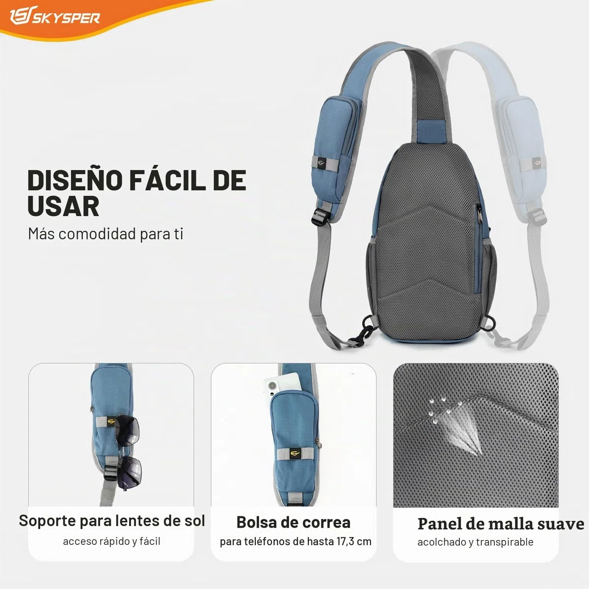 SKYSPER Bolso Hombre de Pecho Bandolera Bolsos de hombro Antirrobo Crossbody Sling Bag para Hombres y Mujeres, Ideal para Viaje y Deporte