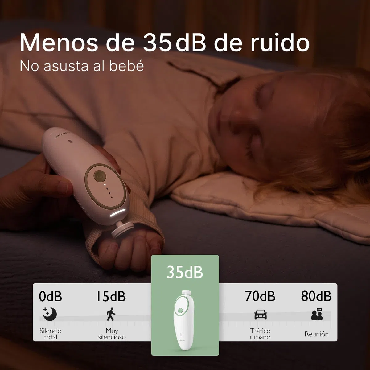 Momcozy Lima de Uñas Eléctrica para Bebés, Cortauñas Eléctrico Suave para Bebés Recargable, Cortauñas Eléctrico para Bebés, 7 Cabezales de Pulido de Repuesto