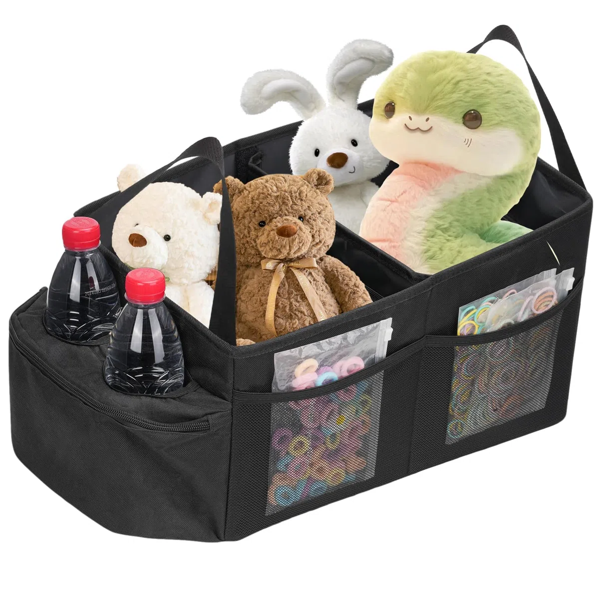 Organizador Asiento Coche, Organizador Coche para Asiento Delantero Trasero de Coche, Plegable, Organizador maletero coche asiento, Con Portavasos para Ropa, Juguetes y Suministros de Oficina