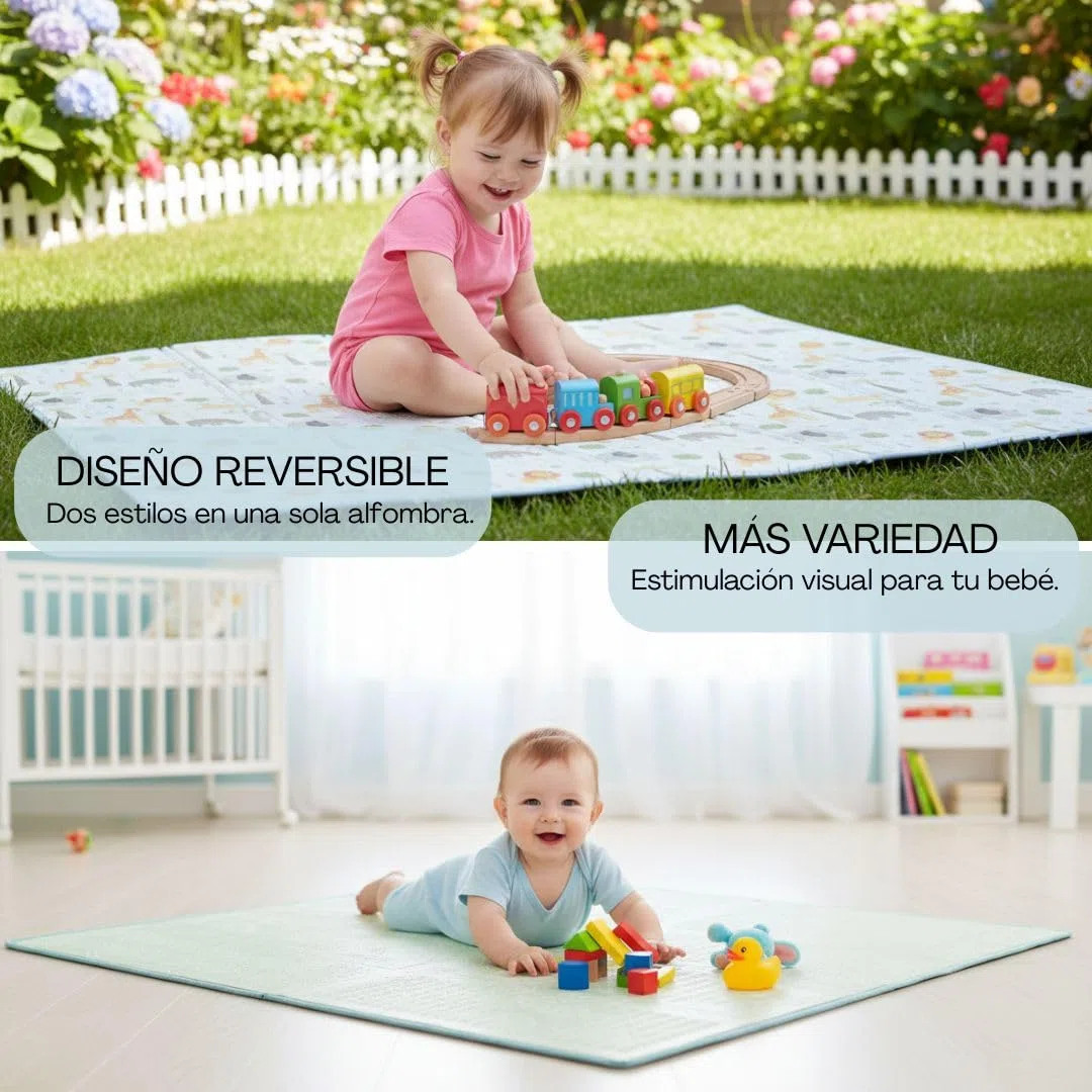 Alfombra de Bebé, Plegable, Extra Grande 200 x 150 cm, Impermeable, Acolchada 1 cm, Reversible, Diseño Educativo con Números y Abecedario, para Gatear y Jugar (Marrón/Animales)