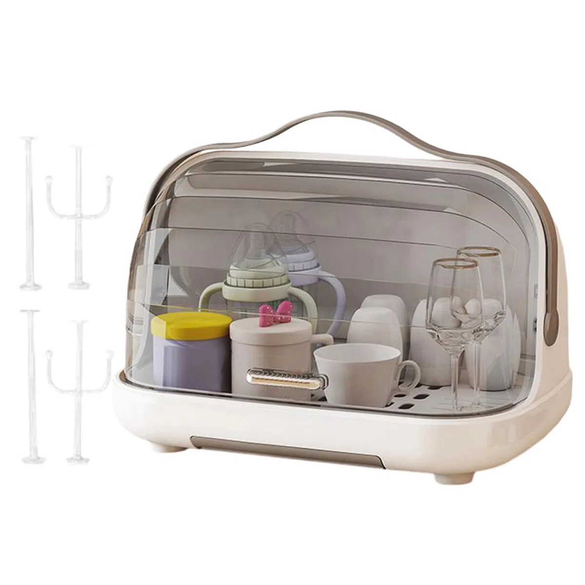Genérico Secador De Biberones - Base Compacta Antideslizante | Organizador De Secado con Tapa Transparente | para Cocina Comedor Dormitorio y Viaje con Tetinas y Vasos