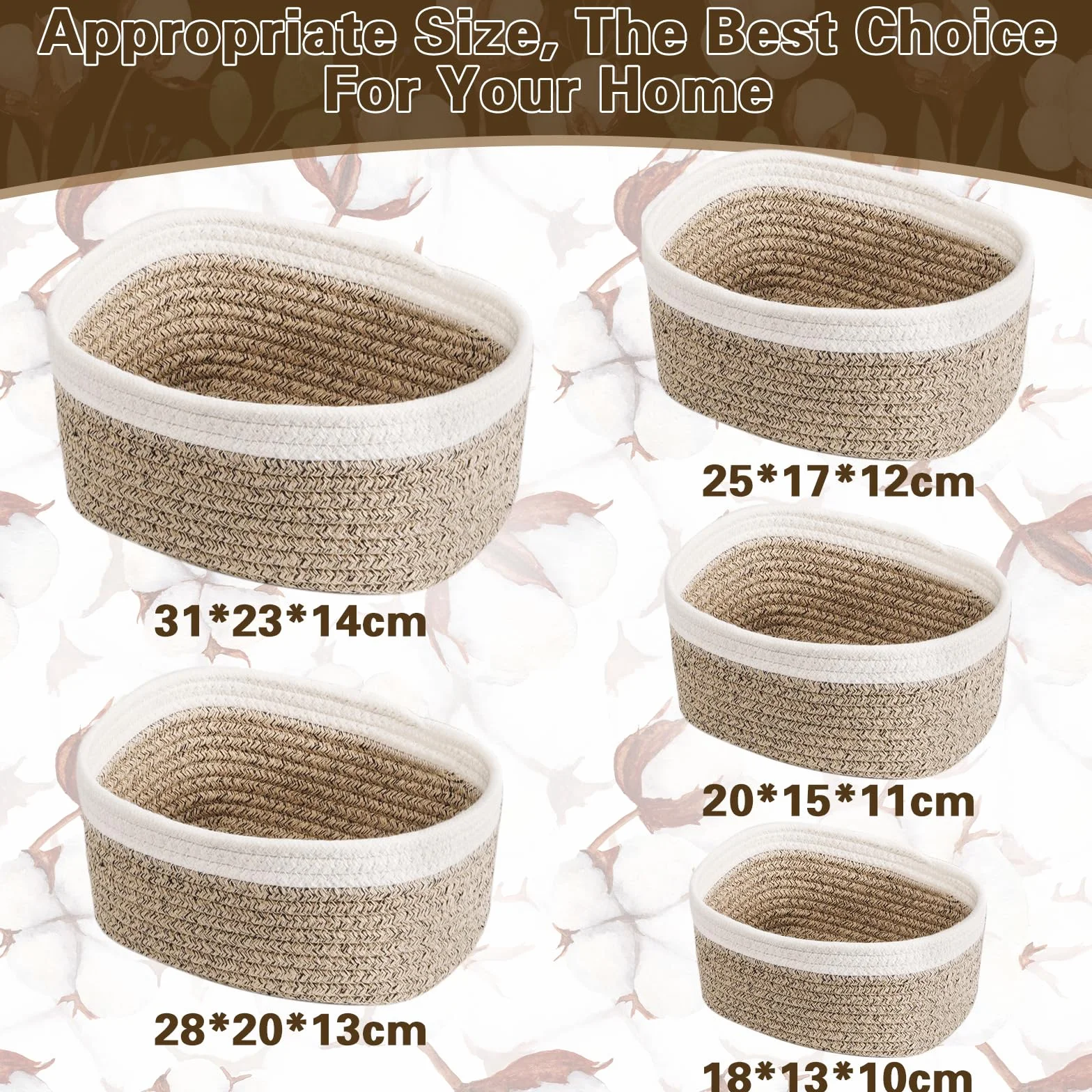 FAMKEEP 5 Piezas Cestas Almacenaje de Cuerda de Algodón,Juego de Cajas de almacenaje,Cestas Pequeñas para Organización y Almacenaje Para Dormitorio, Baño, Cocina, Armario, Juguetes, Maquillaje