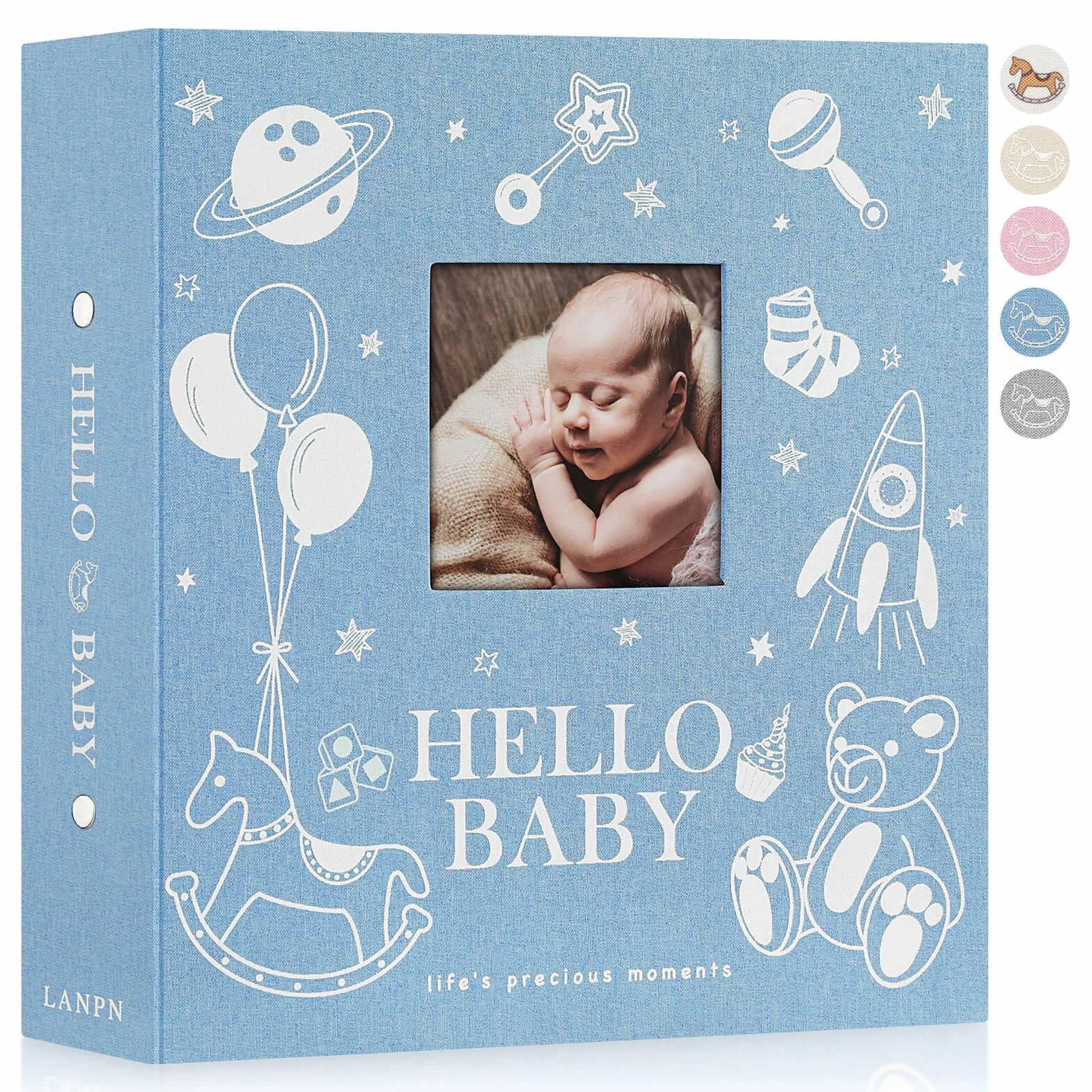 Lanpn Album de Fotos Bebe 10x15 600, Grande Lino Album para Bolsillos Photos, Baby Photo Album con Insertar ventana, Regalos Para Bebes Recien Nacidos, Album Fotos Infantil, Libro Recuerdos Bebe Azul