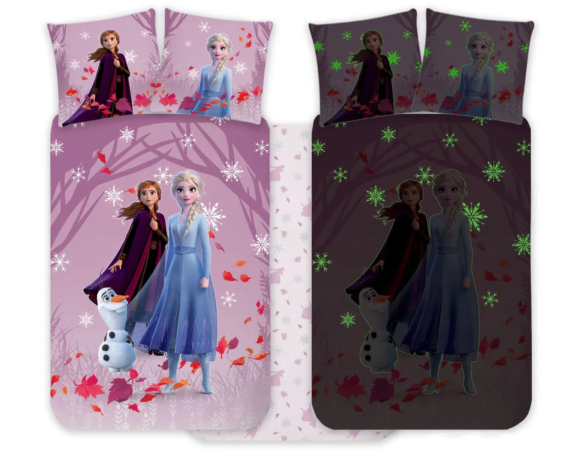 Brandmac Frozen Elsa y Anna - Juego de cama (100 x 140 cm, funda de almohada de 40 x 45 cm, 100% algodón, juego de cama fluorescente