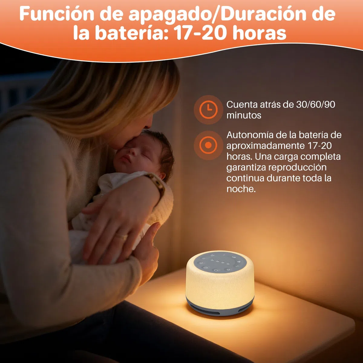 FUNYKICH Máquina Ruido Blanco Bebe Portátil con 30 Sonidos,Entrenamiento Respiratorio,3mins Grabación, Altavoz Inalámbrico, Recargable, Temporizador y Memoria, para Dormir,Relajación,Meditación y Yoga