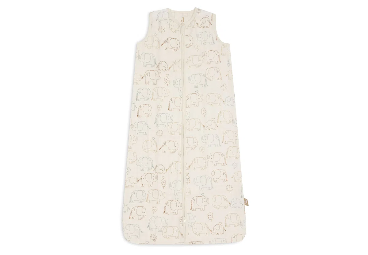 Jollein Saco de dormir de verano de muselina para bebé – Elephant Tales – 90 cm – 100 % algodón – 0,5 TOG – Saco de dormir de verano para bebé – Certificado OEKO-TEX