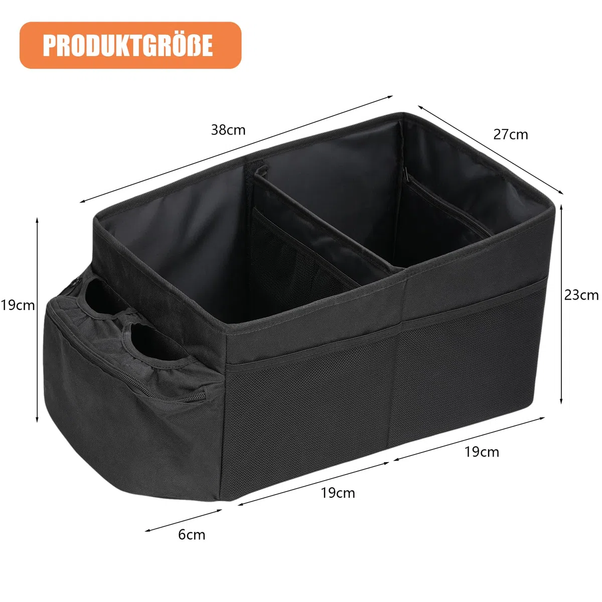 Organizador Asiento Coche, Organizador Coche para Asiento Delantero Trasero de Coche, Plegable, Organizador maletero coche asiento, Con Portavasos para Ropa, Juguetes y Suministros de Oficina