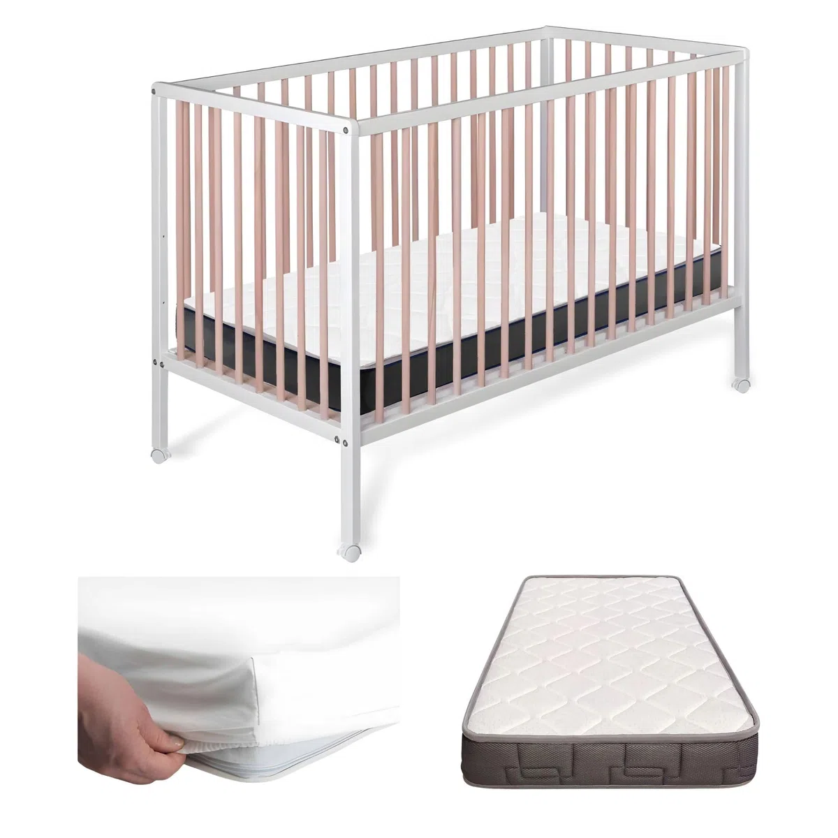 Cuna de Bebé Laponia Estilo Nórdico Color Natural 120x60 cm, de Madera de Haya, con Colchón Morfeo y Funda Impermeable CoolDreams