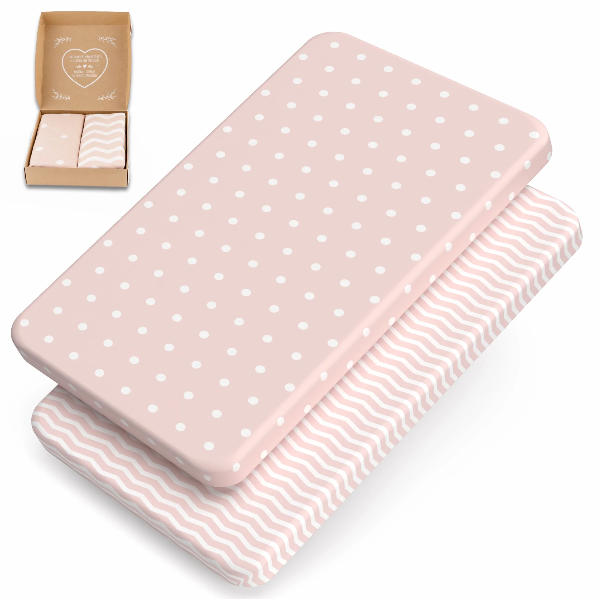 mimaDu - Juego de 2 sábanas bajeras Ajustables para bebés 90 x 55 cm Funda de colchón 100% algodón Oeko-Tex, también para 90x50, 90x45, 89x49 para cochecitos, moisés, cunas y camitas supletorias Rosa