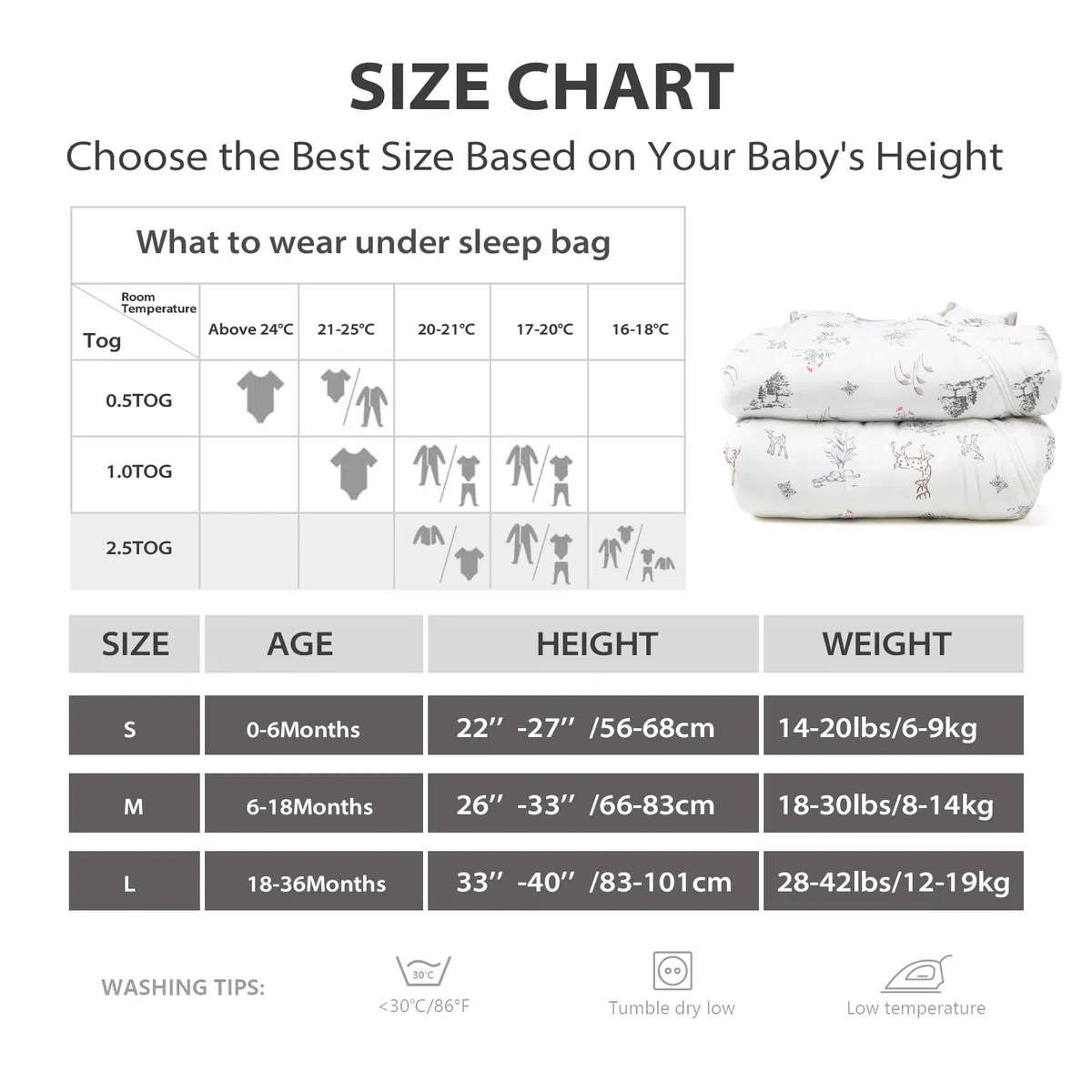 Mosebears Saco de Dormir para Bebé de Invierno Fibra de Bambú 2.5 TOG,Super Suave y cálido.(Forest,0-6 Meses)