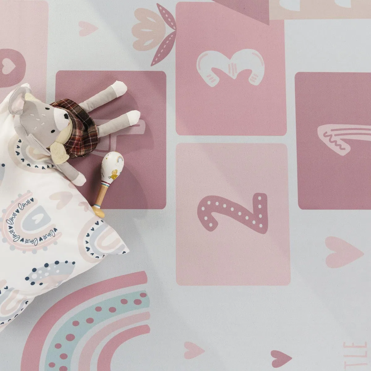 TT Home Alfombra Habitación Infantil De Juego Coches Infantil Animal Antideslizante, Color:Crema Rosa, Tamaño:80x150 cm