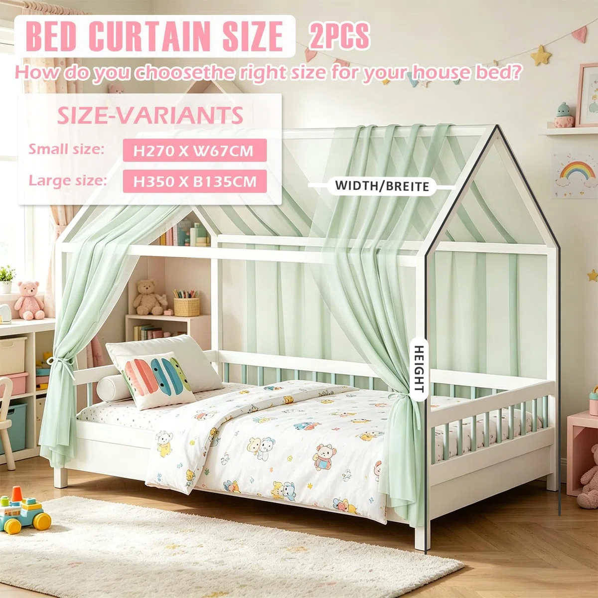 MeYuxg Juego de Dosel para Cama de Casa 2 Piezas, Dosel para Cama de Casa Decoración,150x 350 CM Algodón Orgánico,Dosels para Cama de Casas Transpirable, Muselina para Cuna